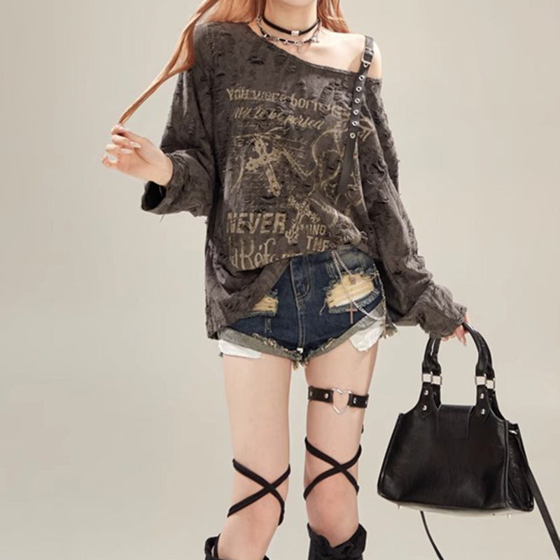 Shoulder print top for women