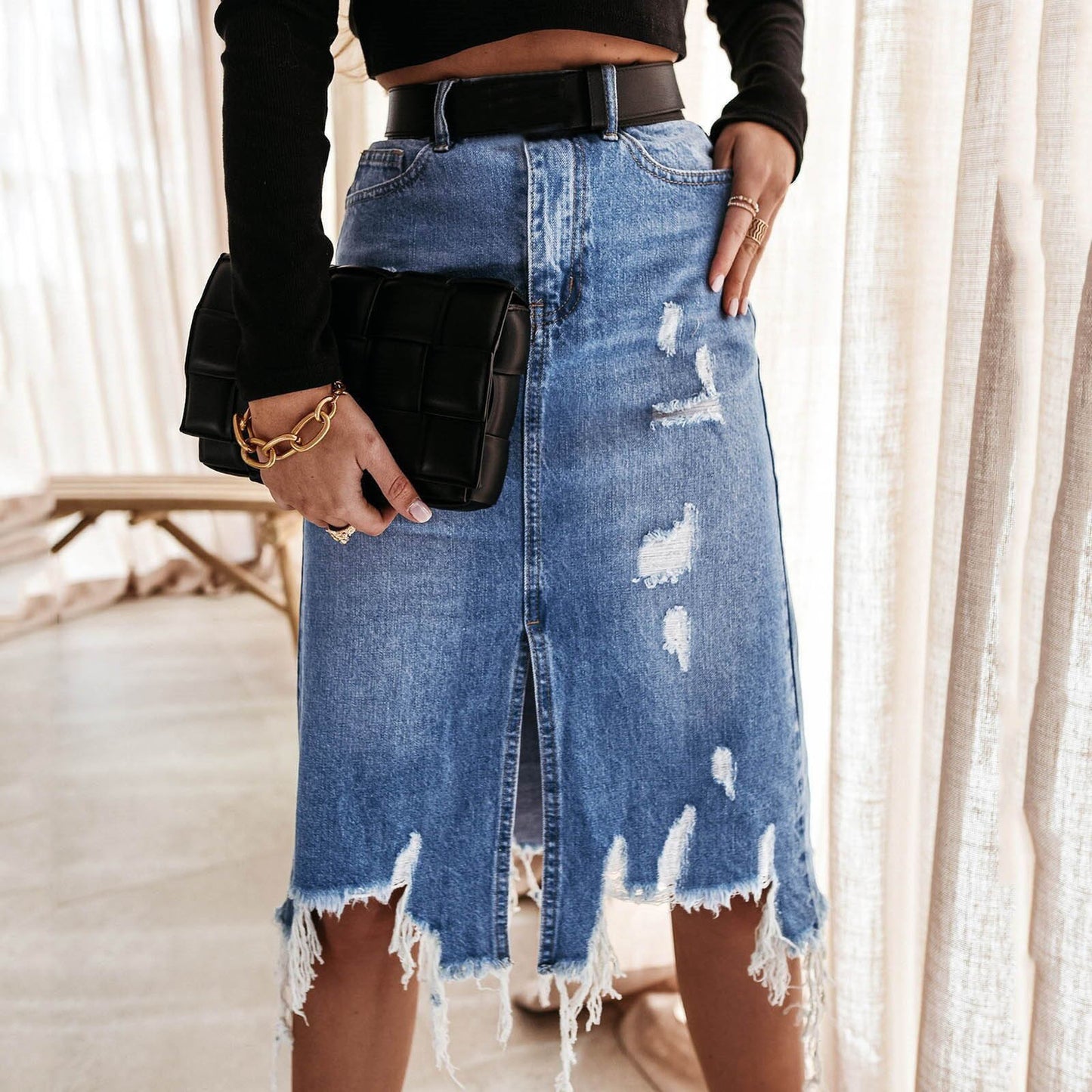 Denim Skirts For Women Streetwear High Wasit Split Jean Skirt Female Trendy Retro Washed Irregular Women's Skirts Jupe Femme