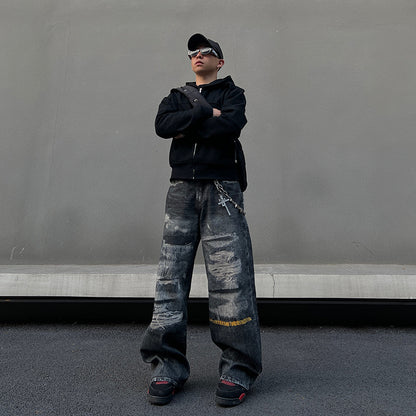 Washed denim jeans for men and women