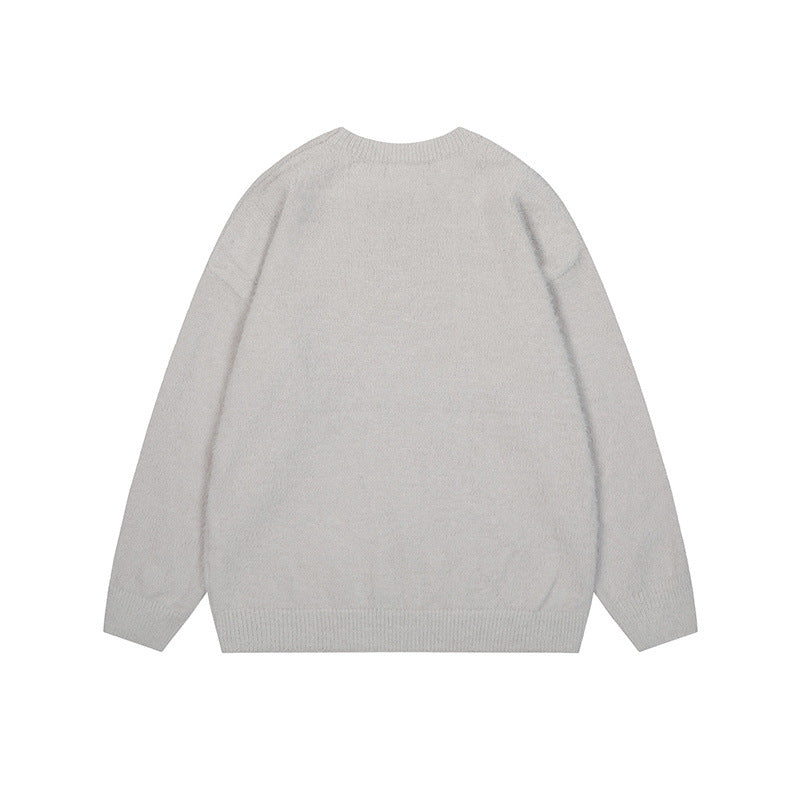 Mohair spotted dog jacquard round neck pullover sweater for men and women