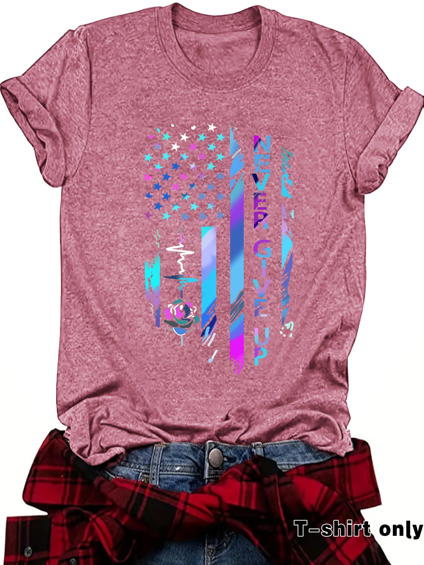 Cool letter pattern printed round neck loose short sleeved shirt