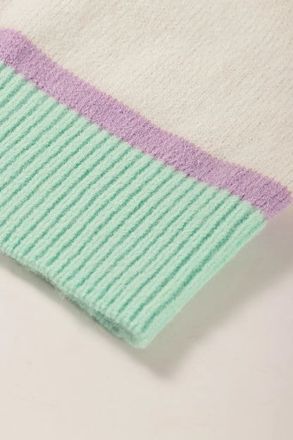 Personalized striped contrasting dopamine shoulder sweater for women