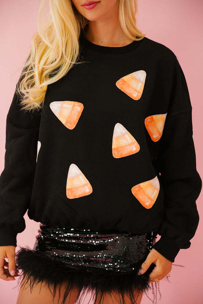 Halloween Element Sequin Long Sleeve Crew Neck Sweatshirt