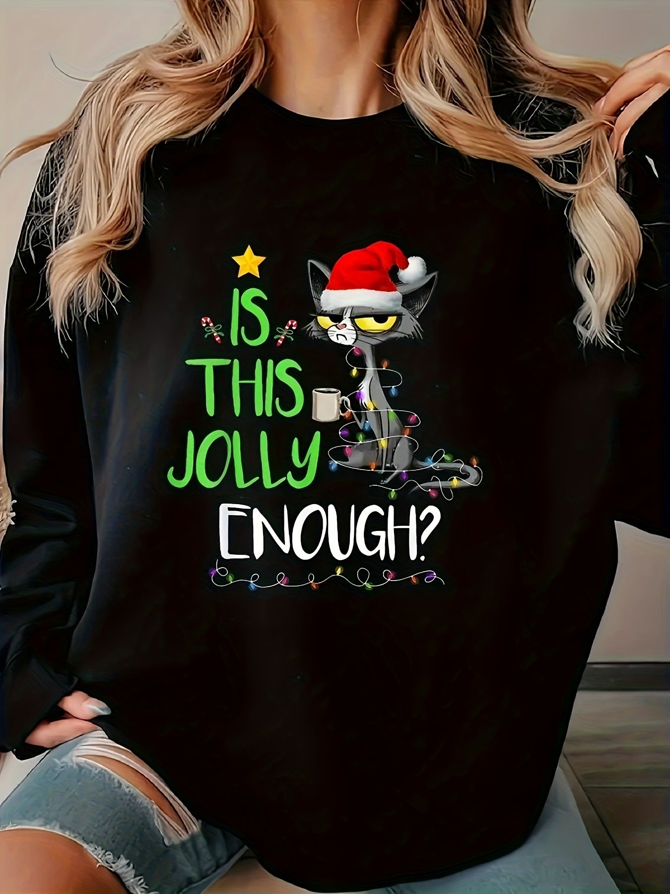 Plus Size Casual Christmas Sweatshirt for Women - Polyester
