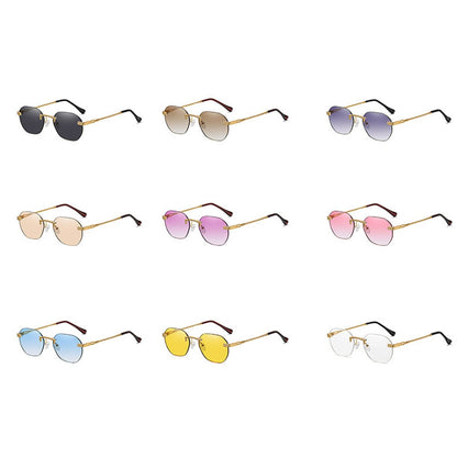 New frameless gold metal ladies sunglasses rimless gradient lens blue fashion sun glasses for men uv400 summer