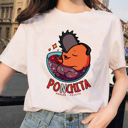 Chainsaw Man Tshirt Women Japanese Anime Pochita T-shirts Gr