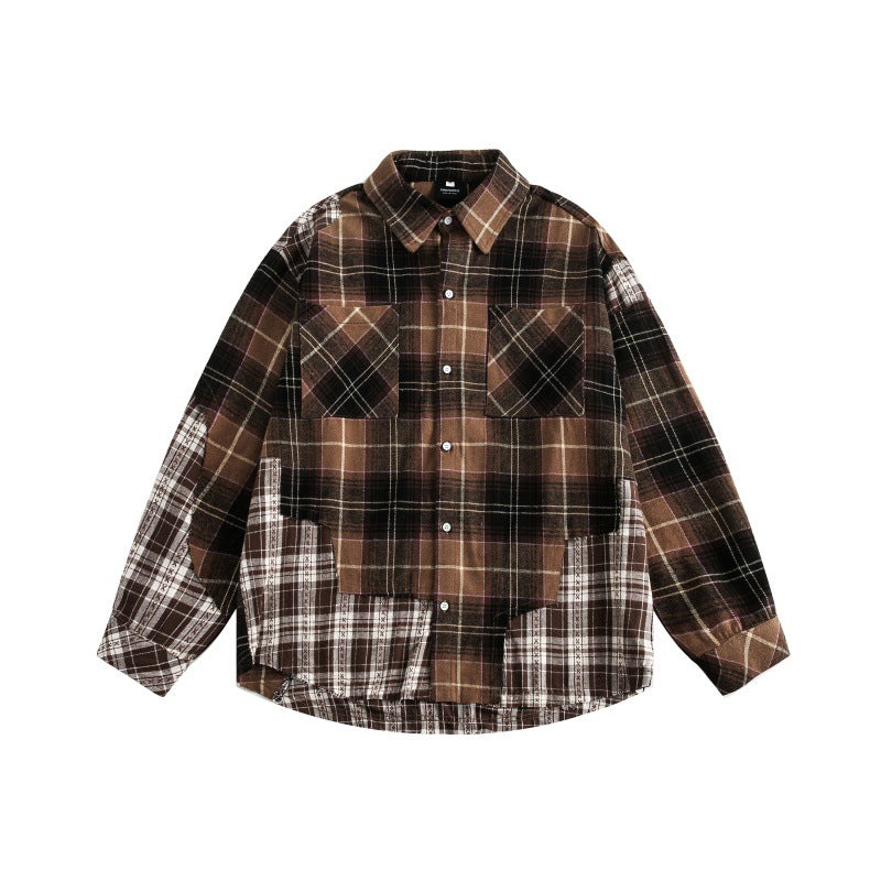Splicing plaid shirt for men