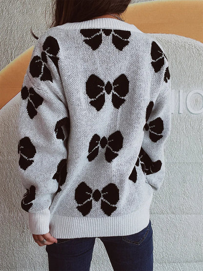 Loose bow sweater pullover knitted sweater for women