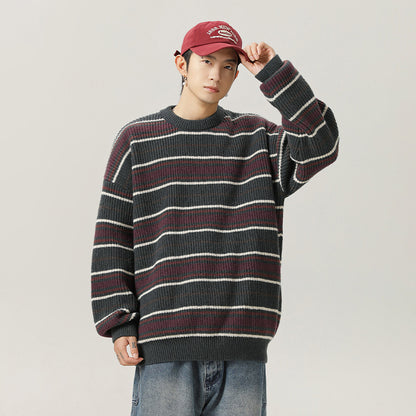 Striped round neck sweater for men
