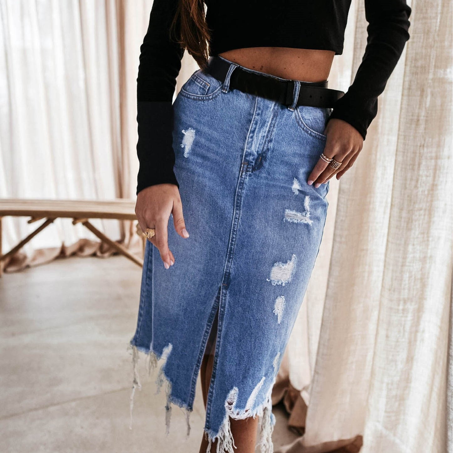 Denim Skirts For Women Streetwear High Wasit Split Jean Skirt Female Trendy Retro Washed Irregular Women's Skirts Jupe Femme