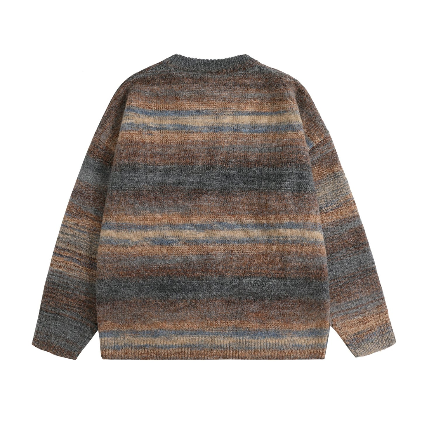 Colorful striped round neck knitted sweater for men loose fit sweater