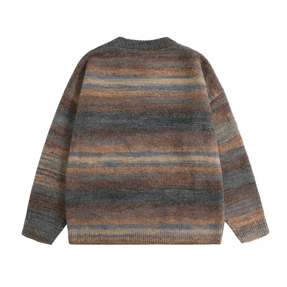 Colorful striped round neck knitted sweater for men loose fit sweater