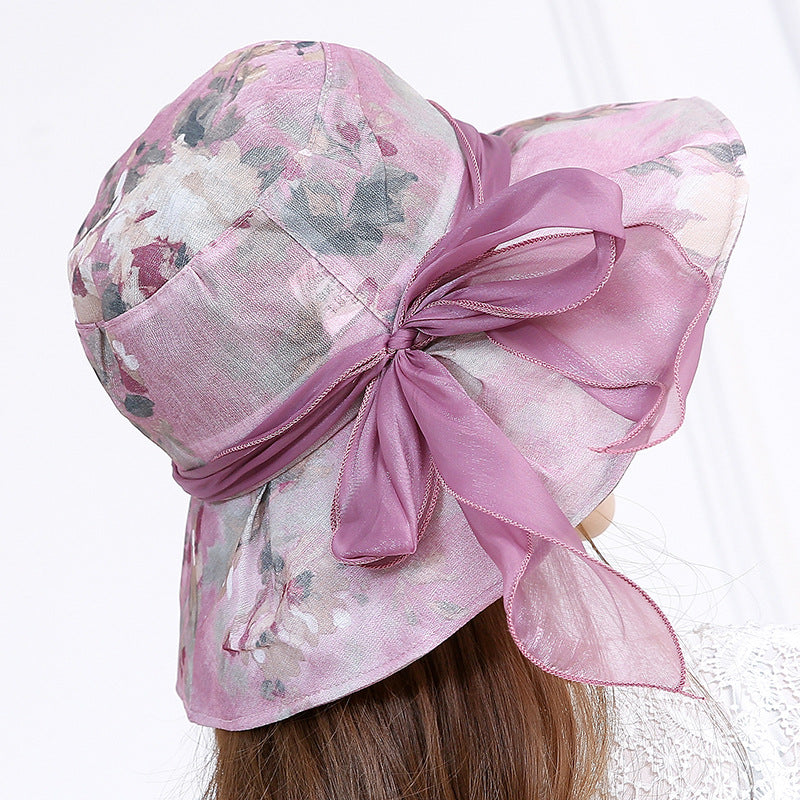 Sun Hat Women's Summer Outdoor UV Protection Foldable Big Brim Hat Fashion Bow Beach Hat