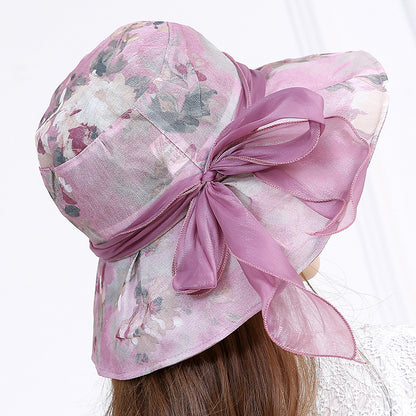 Sun Hat Women's Summer Outdoor UV Protection Foldable Big Brim Hat Fashion Bow Beach Hat