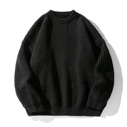 Solid color round neck sweater for men