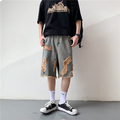 Summer washed distressed denim shorts for men
