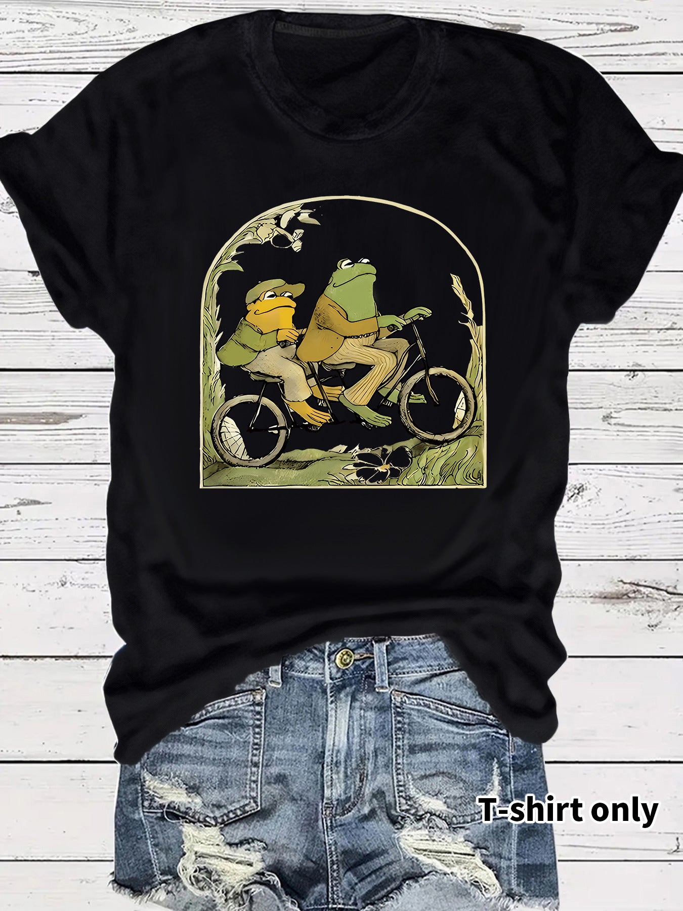 Frog riding bicycle printed short sleeved shirt