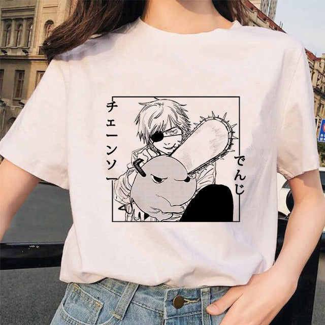 Chainsaw Man Tshirt Women Japanese Anime Pochita T-shirts Gr