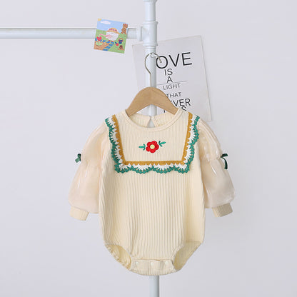 Baby Onesie Girl Baby Triangle Bag Fart Clothes Autumn New Product Sweet Sunflower Newborn  Baby Clothes