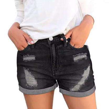 Style Distressed Cuffed Denim Shorts for Women
