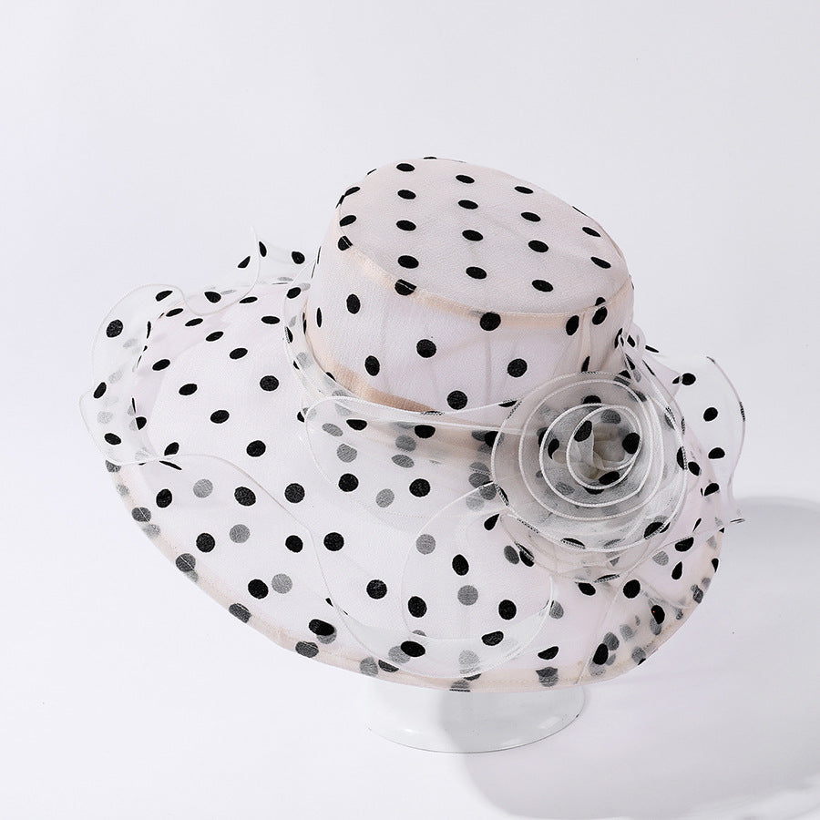 Organza Polka Dot Big Brim Hat Female Wavy Beach Hat Outdoor Sun Hat Summer