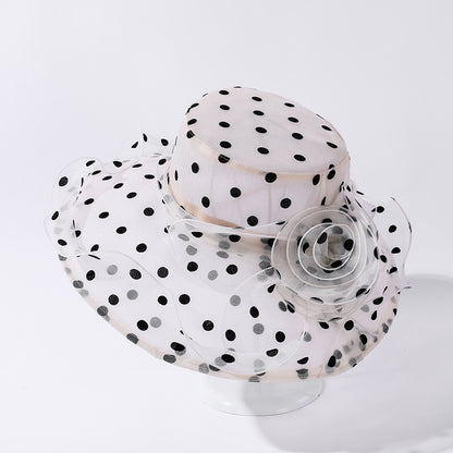 Organza Polka Dot Big Brim Hat Female Wavy Beach Hat Outdoor Sun Hat Summer