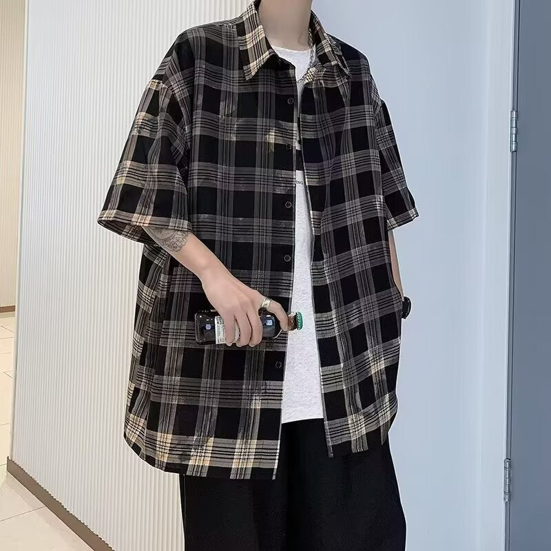 Summer checkered short sleeved shirt for men