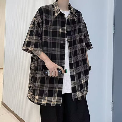 Summer checkered short sleeved shirt for men