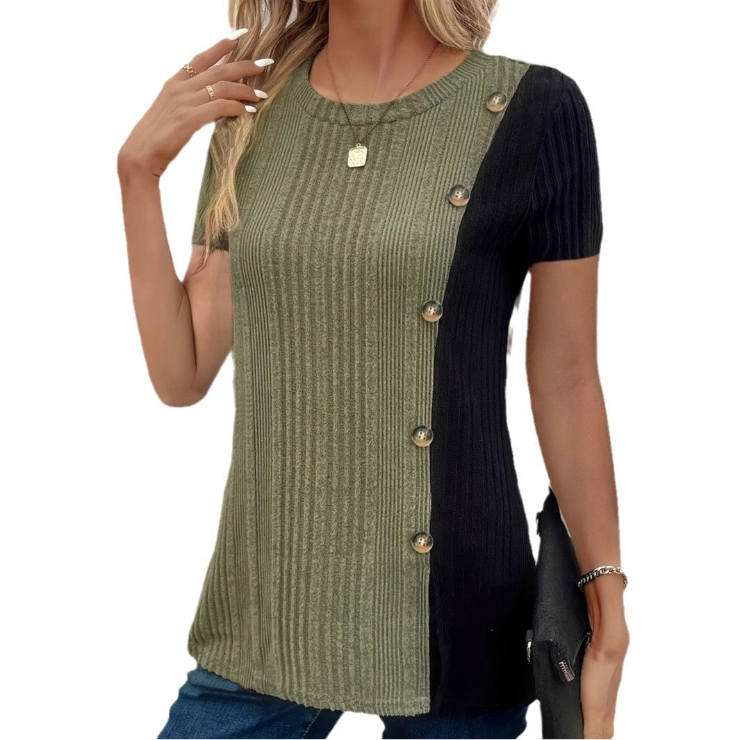 Fashionable Color-Block Button Slit Casual  for Women