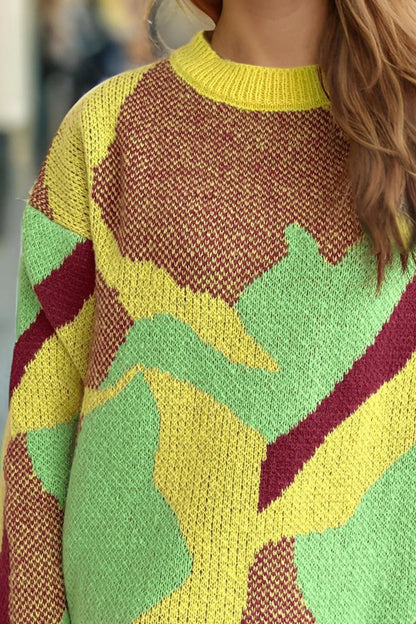 Fashionable and versatile jacquard casual pullover sweater for women