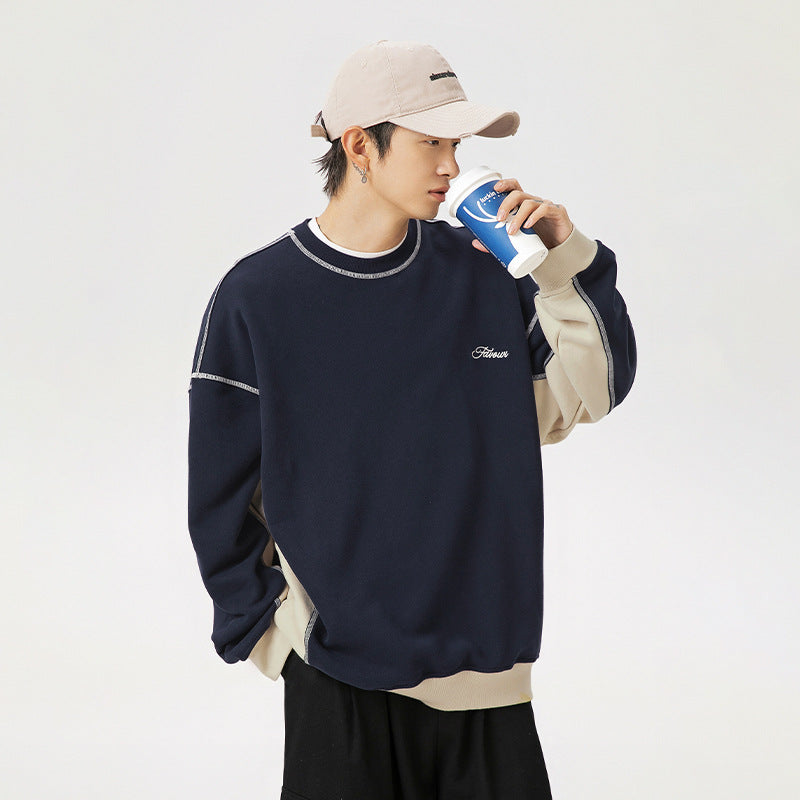 Loose open thread contrasting hoodie for men