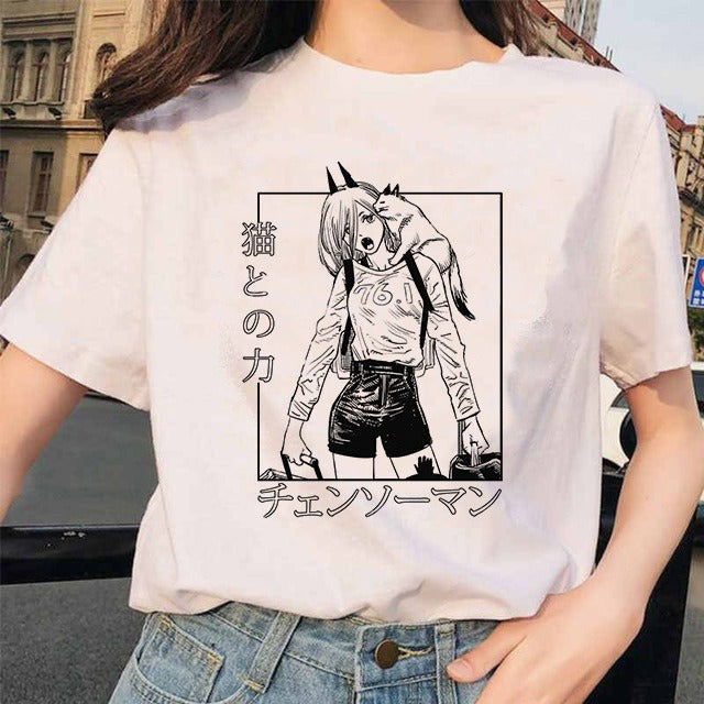 Chainsaw Man Tshirt Women Japanese Anime Pochita T-shirts Gr
