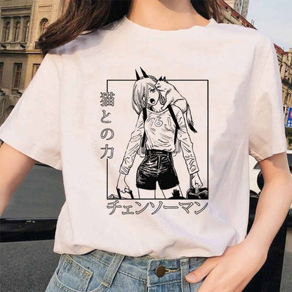 Chainsaw Man Tshirt Women Japanese Anime Pochita T-shirts Gr