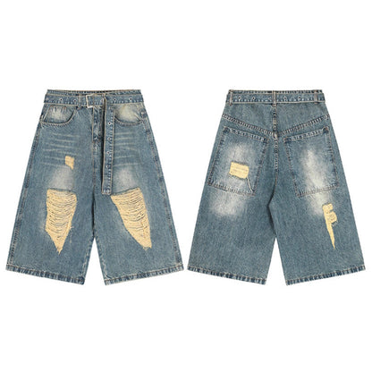 Broken hole casual denim shorts for men and women