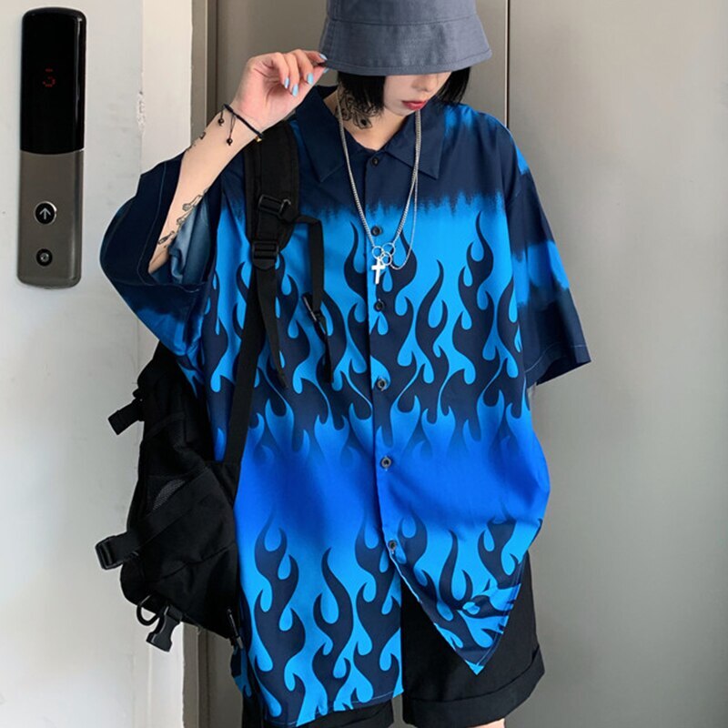 Summer Spring Women Blouses BF style oversized shirts Harajuku Tops Dragon Printing Short Sleeve Shirts Female Streetwear