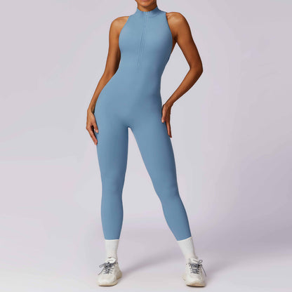 Naked quick zip yoga jumpsuit with beautiful back high-intensity fitness training sports tight fitting clothes