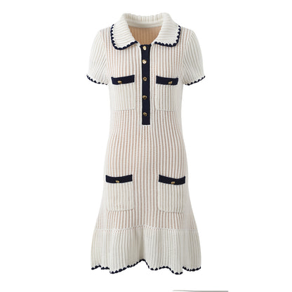 Early spring new product Xiaoxiang contrasting color knitted camisole skirt for women, sweet and slimming sleeveless dress