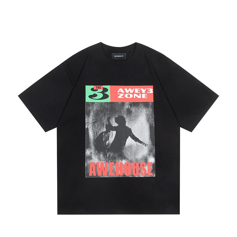 Printed round neck T-shirt for men and women with short sleeves