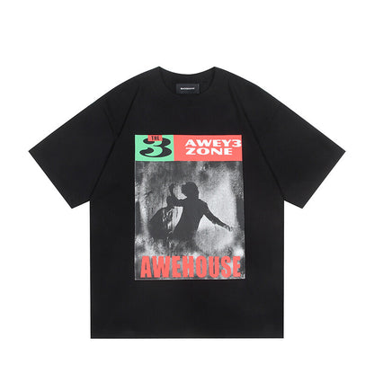 Printed round neck T-shirt for men and women with short sleeves