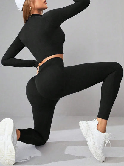 Neck Long Sleeve Top and Leggings Active Set