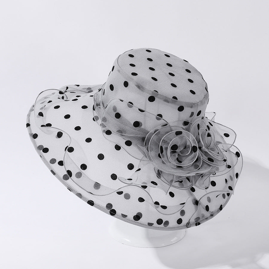 Organza Polka Dot Big Brim Hat Female Wavy Beach Hat Outdoor Sun Hat Summer