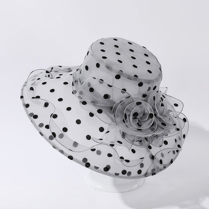Organza Polka Dot Big Brim Hat Female Wavy Beach Hat Outdoor Sun Hat Summer