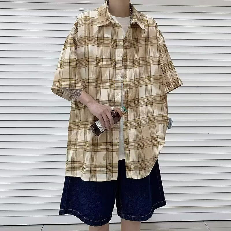 Summer checkered short sleeved shirt for men