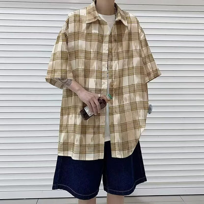 Summer checkered short sleeved shirt for men