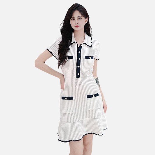 Early spring new product Xiaoxiang contrasting color knitted camisole skirt for women, sweet and slimming sleeveless dress