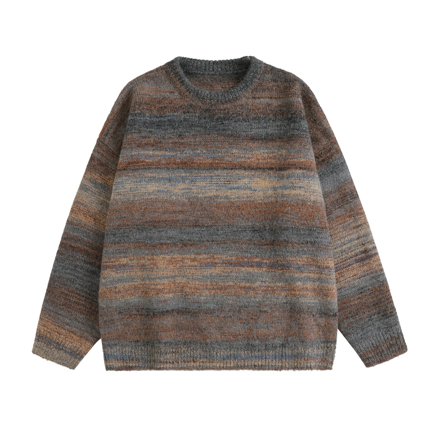 Colorful striped round neck knitted sweater for men loose fit sweater