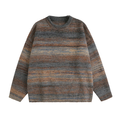 Colorful striped round neck knitted sweater for men loose fit sweater