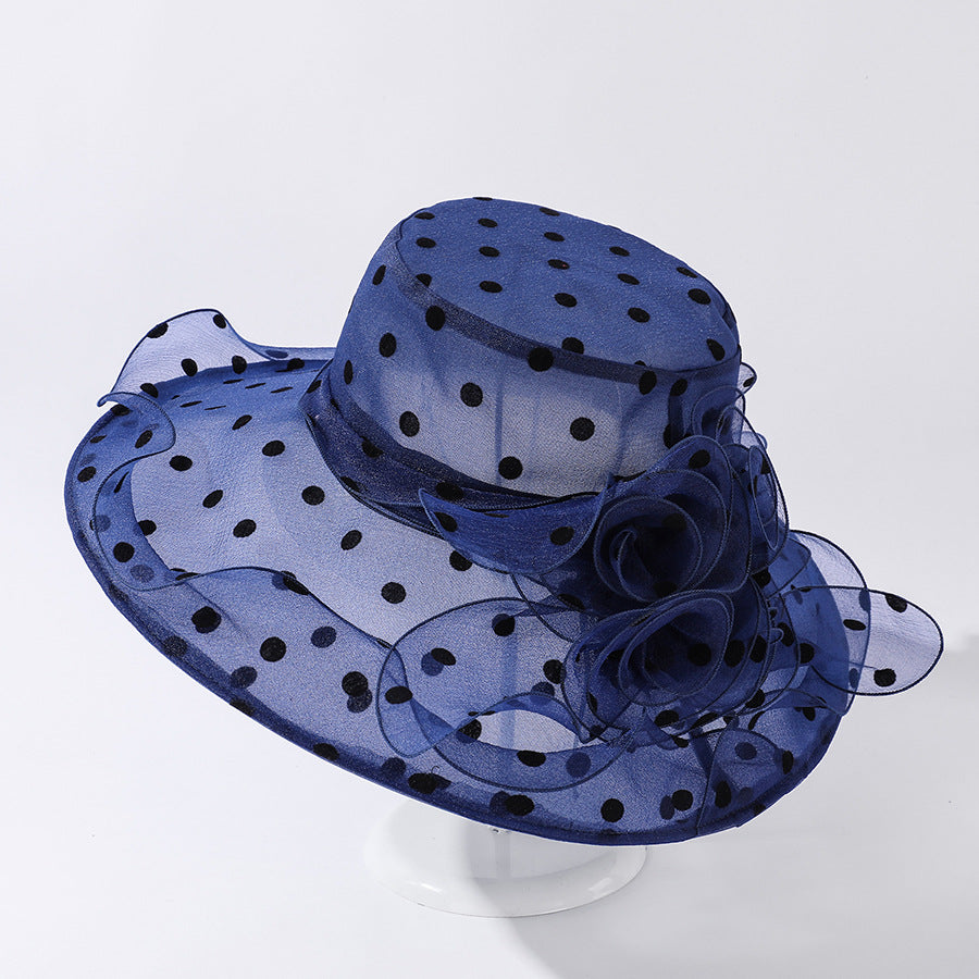 Organza Polka Dot Big Brim Hat Female Wavy Beach Hat Outdoor Sun Hat Summer