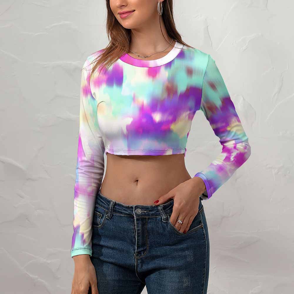 Women's Long Sleeve Round Neck Crop Top
